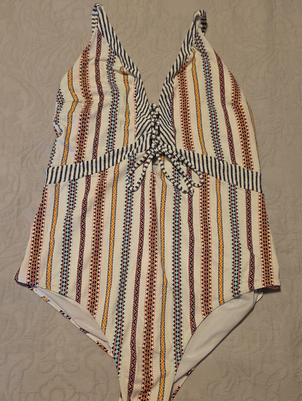 Striped V-Neck One-Piece Swimsuit